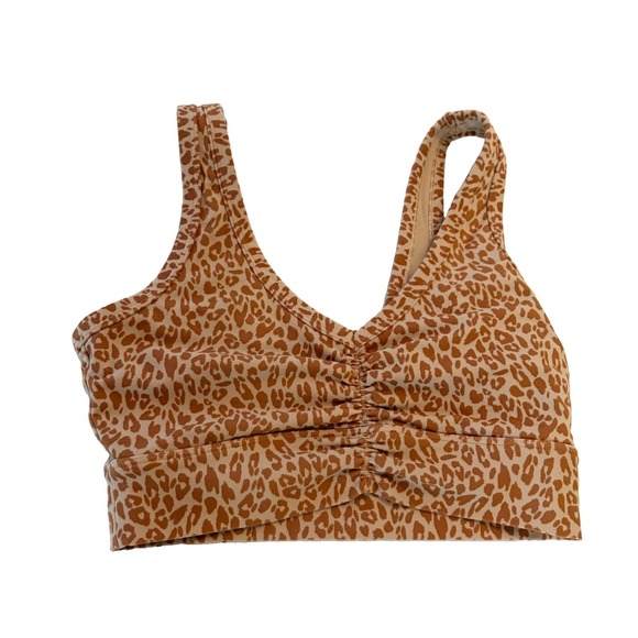 Lorna Jane Other - Lorna Jane Leopard Print Brown Ruched V-Neck Longline Sports Bra Comfortable M